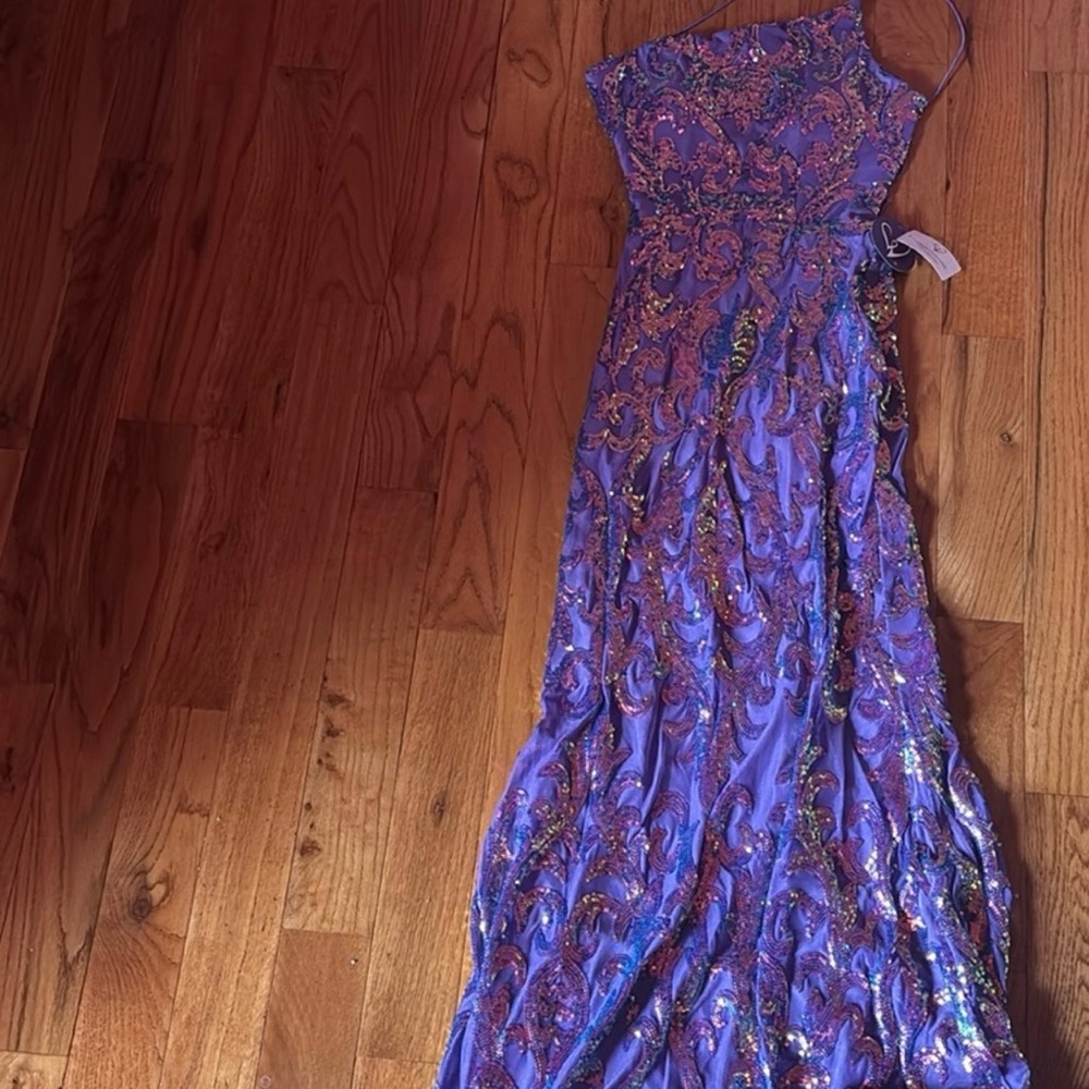 Windsor Purple Sequin Prom Dress